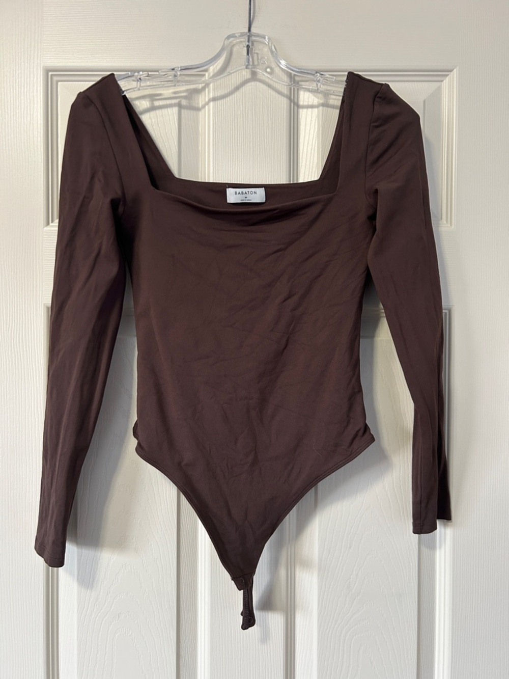 Babaton Chocolate Brown Square-Neck Long-Sleeve Bodysuit